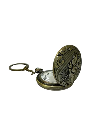 Image of AUGEN Premium Pocket Watch Metal Keychain Ship 2 Retro Vintage for Gifting With Key Ring Anti-Rust (Pack Of 1)