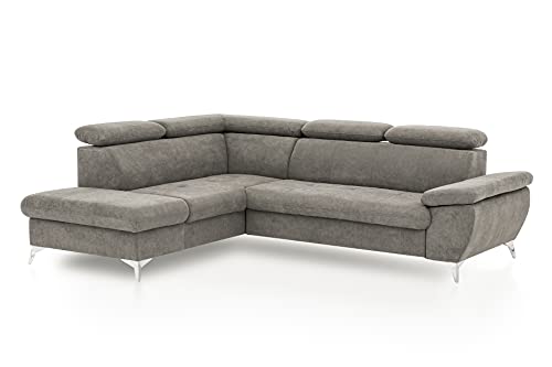 Mivano Eckcouch Gisele / Ecksofa mit Schlaffunktion, Stauraum, Armteilfunktion und Kopfteilverstellung / 256 x 83 x 209 / Velours, Beige