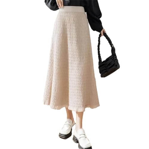 Women Winter Fringe Knit High Waist A Line Loose Fit Flared Midi Skirt Cover HIPS Slimming Wool Skirt
