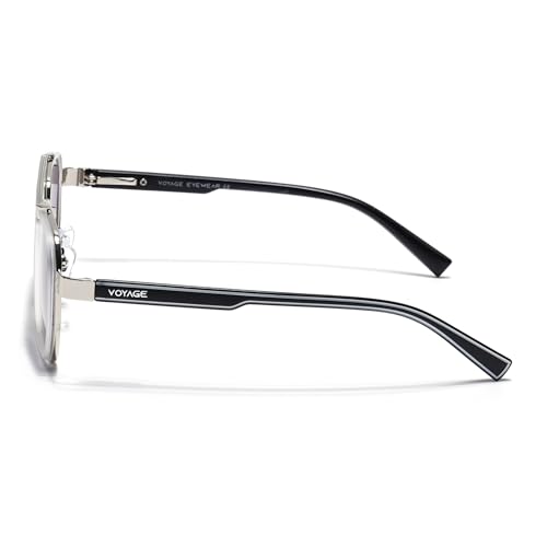 Image of Voyage Square UV Protected Sunglasses for Men & Women (Grey & Clear Lens | Grey & Black Frame - MG7581)