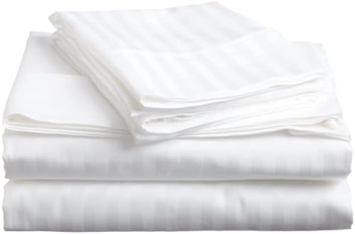 Image of BD Weaves King Size Bedsheet Set Pack of 2 | 210 TC Cotton Blend 70% Cotton 30% Polyester | Soft Sateen Striped White Bed Sheets | Wrinkle Resistant Durable Bedding 108 x 108 Inch