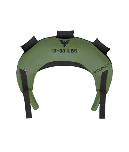 Elite Sports Bulgarian Canvas Bag Fitness Canvas MMA Gym Cross Workout Training Sandbag 17 25 33 45 lbs (UNFILLED) (Forest Green 33 LBS)