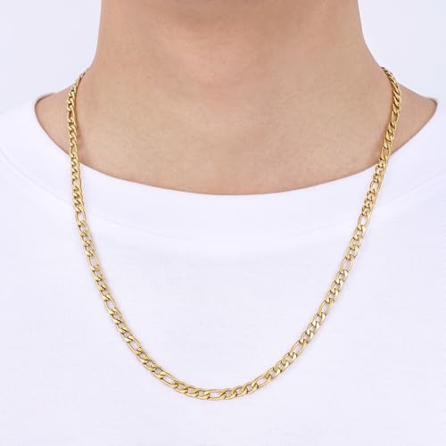 Fiusem Figaro Chains for Men,14k Gold plated Mens Chain Necklaces, 3.5mm/5mm/6mm/8mm/9.5mm Stainless Steel Men Necklaces2
