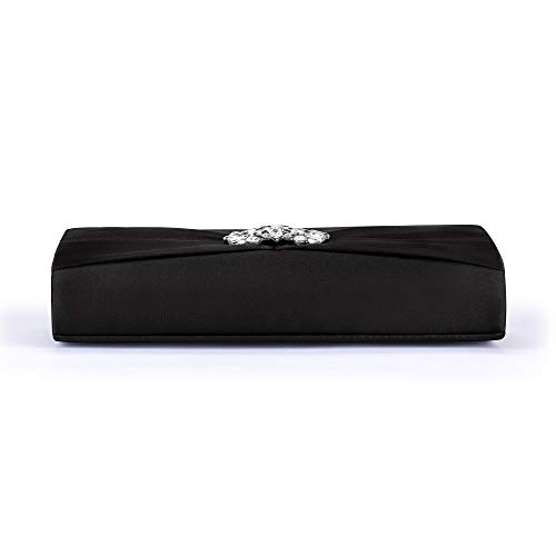 Image of Evening Bags For Women Pleated Satin Rhinestone Brooch Prom Clutch Purse With Detachable Chain Strap
