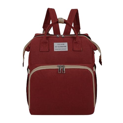 Baby Changing Bag, Large Diaper Bag Backpack for Travel Shopping Camping with Foldable Cot, Multifunctional Waterproof Baby Bag for Mum and Dad (Red)