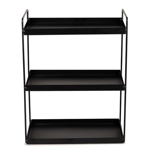 Image of FUNTEREST Heavy Duty Metal Stand 3-Tier Standing Rack for Home, Bathroom Countertop Storage Shelf, Cosmetic Organizer Holder Kitchen Spice Rack, (Black)