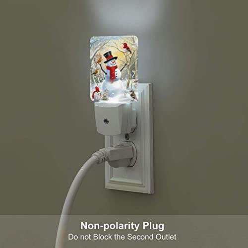 Image of Christmas Snow Night Light Set of 2, Winter Snowman Auto Sensor LED Dusk-to-Dawn Nightlights, Plug-in Sensor Lamp for Bedroom Bathroom Kitchen Hallway Stairs Decorative