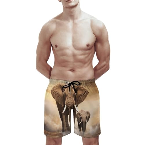 Mens Shorts Elephant and Baby Elephant Men Swim Trunks Quick-Dry Beach Shorts with Drawstring Pocket Bathing Suit3