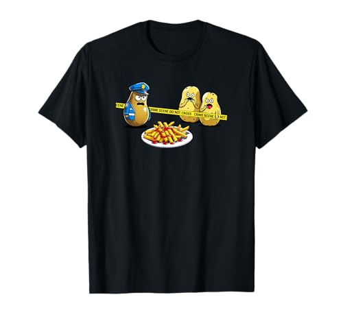 Funny Potato Crime Scene French Fries Cartoon T-Shirt