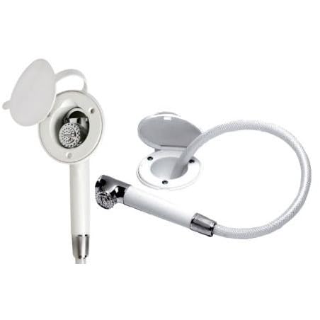 BSSTORE Ducha horizontal con tubo de 2,5 m y hueco blanco para barco, bote de goma, caravana.