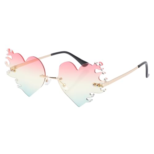 GALPADA Heart Sunes Rimless Sunes Flame Sungalsses Fire Es Frameless Sunglasses Unique Flame Pattern 1 Pair Party Props