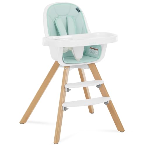 évolur Zoodle 3-in-1 High Chair in Mint | Convertible Wooden Baby Feeding Chair with Dishwasher Safe Removable Tray, Adjustable Footrest, Padded Cushion, 5-Point Harness for Infants & Toddlers by Evolur - Used condition - US$51.69