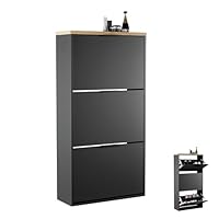 Planetmöbel smalle schoenenkast met 1 klep, ruimtebesparend schoenenrek met 2 legplanken, schoenen kast voor hal, gang, garderobe 60 x 23 x 42,5 cm, goud eiken