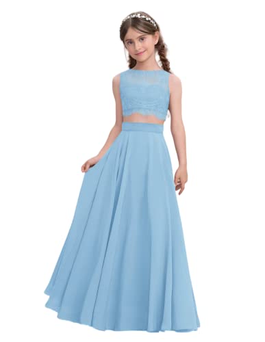 Junior Bridesmaid Dress A-line Scoop Floor-Length Chiffon Lace Prom Dresses for Teens