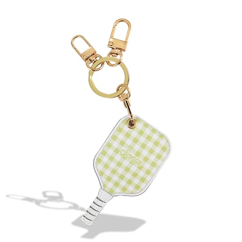 Image of Sonix Keychain Case Compatible with Apple AirTag | Protective AirTag Cover Keychain | Checkmate Green Pickleball Paddle | Pickleball Green