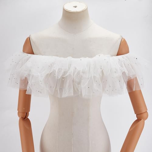 NICENEEDED Shoulderless Bridal Shawl, White Tulle Pearl Shawl Wrap, Women's Capelet for Evening Dresses Tulle Shawl Wrap Bridal Wedding Chiffon Cape Flapper Cover Up4