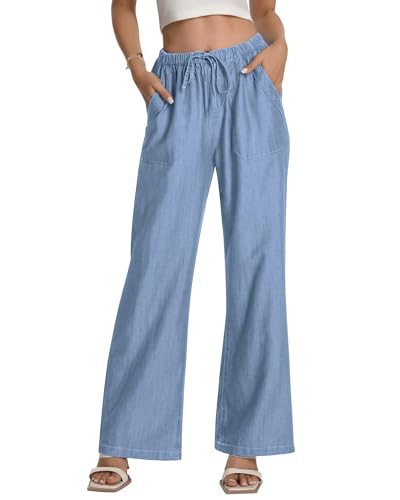 Women's Drawstring High Waisted Wide Leg Jeans Loose Fit Casual Denim Pants