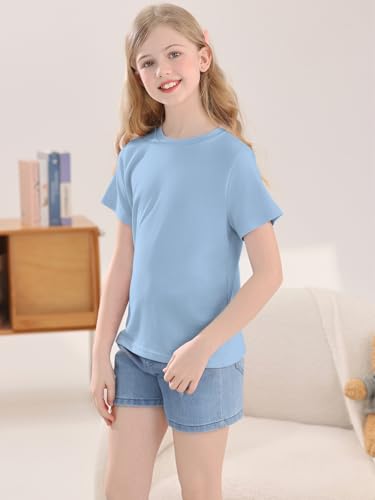 Image of Girls Summer Short Sleeve T Shirts Kids Basic Tees Crewneck Tops 5-14 Years