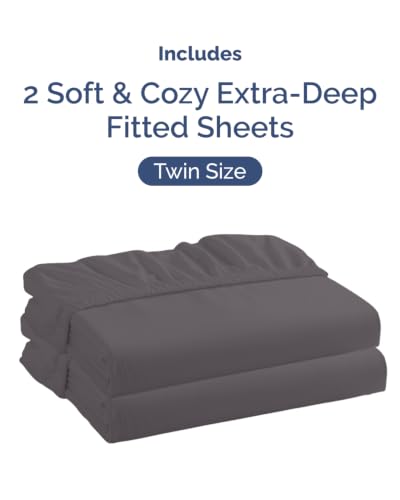 Image of CGK Linens 2 Pack Extra Deep Twin Fitted Sheets - Dark Grey