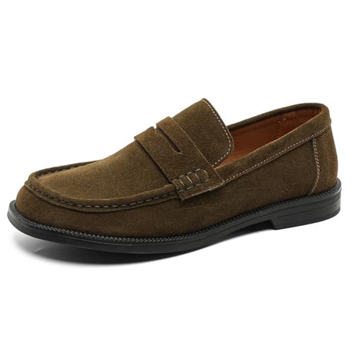 Men's Suede Penny Loafers Comfortable Round Toe Low Heel Slip-On Fashion Flat Loafer Office Shoes Formal Business Shoes