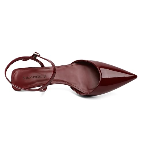 SAMMITOP Kitten Heels for Women Pointed Toe Ankle Strap Low Heel Pumps Shoes Dressy 1.5 Inches4