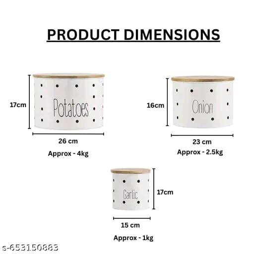 Image of Set of 3 Potato Onion & Garlic Storage Container For Kitchen | Storage Container For Kitchen Storage with Lid. (Black)