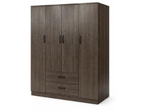 Proconfort Armoire Valentina 4 Portes avec Penderie, Étagères et 2 Tiroirs, Rangement pour...
