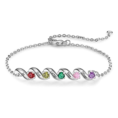 Jeweidea Personalized Birthstones Bracelet with 2-5 Names, Custom Engraved Jewelry Gifts for Women Mom Grandma Cover