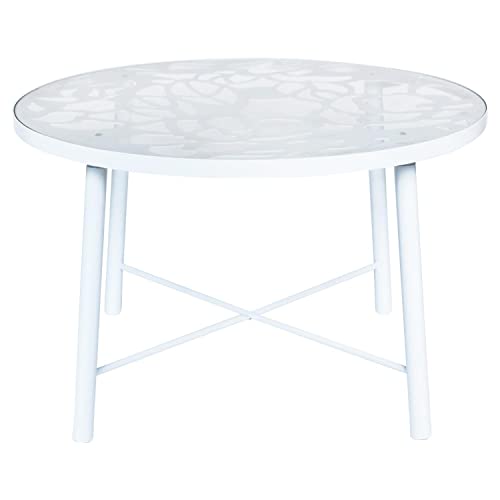 Leisuremod Devon Tree Design Glass Top Aluminum Base Indoor Outdoor Dining Table (White) #TOP17