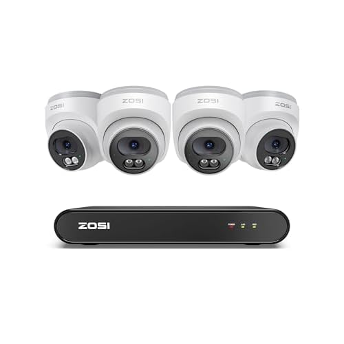 ZOSI C220 8CH 4MP QHD 2.5K PoE Home Security Camera System, 8CH 5MP 3K NVR with Smart AI Human Detection, 4 x 4MP(1440p) Dome IP Cameras Outdoor Indoo