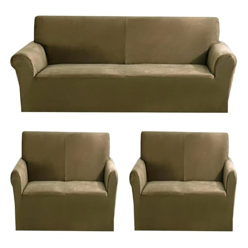 Image of Gifts Island Premium Velvet Sofa Cover 3 Seater and 2 Seater Fully Covered Universal 5 Seater Sofa Cover Non-Slip Sticky Elastic Stretchable Slipcover (Velvet Gold)
