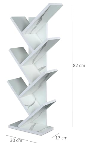 Image of SBF Furniture Modern Tree Shape Wood Bookcase, 7-Tier Book Rack, Storage Rack Shelves in Living Room, Free-Standing Books Holder Organizer, Space Saver for Home, Office, Set of 1 (DIY) (White)