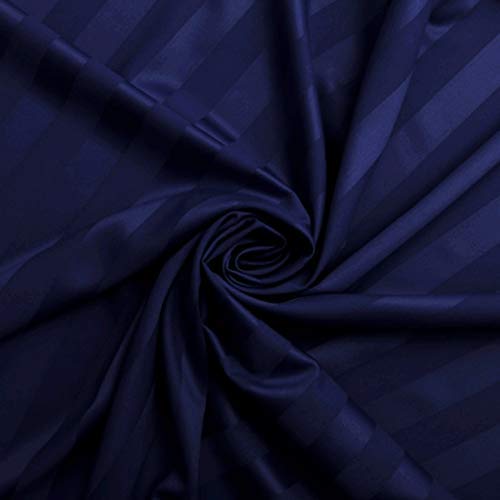 Image of Cotton Blend Fitted Stripe Single Size Elastic Fitted Bedsheets with Pillow Covers (Blue)