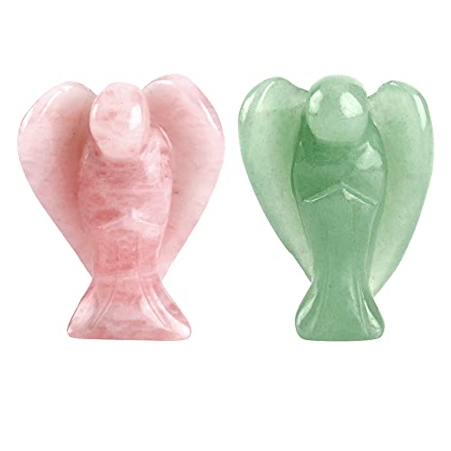 GEHECRST 1 Paar Engel Edelsteine Steine deko Set Engel Figuren Schutzengel Talisman Glücksbringer Reiki Deko Dekoration (Rosenquarz+Grün Aventurin) Cover