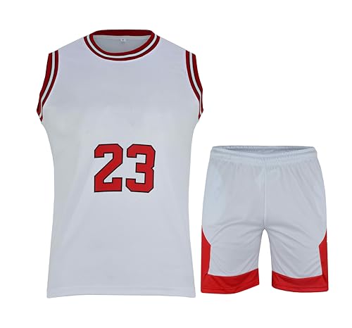 Basketball Jersey for Boys/Men 2 Piece Basketball Uniform Adult Sleeveless Kit Lightweight Set (Large, Red & White)