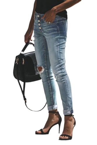 cordat Women's Ripped Boyfriend Denim Pants Judy Blue Stretch Skinny Jeans2