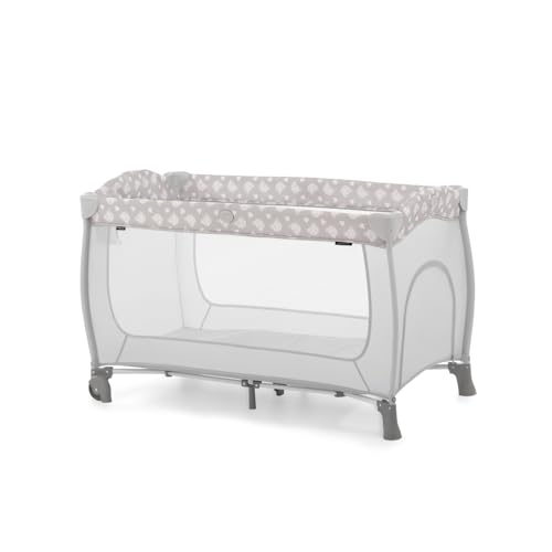 hauck Kinderreisebett Sleep N Play Center mit Neugeboreneneinhang, Wickelauflage, Tragetasche, Rollen, Schlupf, Klein Zusammenklappbar, Baby Reisebett Kleinkind ab Geburt bis 15 kg (Teddy Grey)