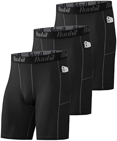 Runhit Men's Compression Shorts with Pockets(3 Pack),Tights Spandex Shorts Workout Underwear for Men Running Workout Athletic