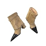 Women Fall Winter Metal Chain Thick Heel Pointed Knight...
