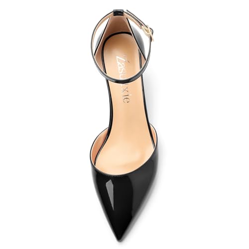 Wedges for Women, Closed Pointed Toe Patent Buckled Ankle Strap Wedge Low Heel Pumps Classic Office Dress Shoes 2 Inches3