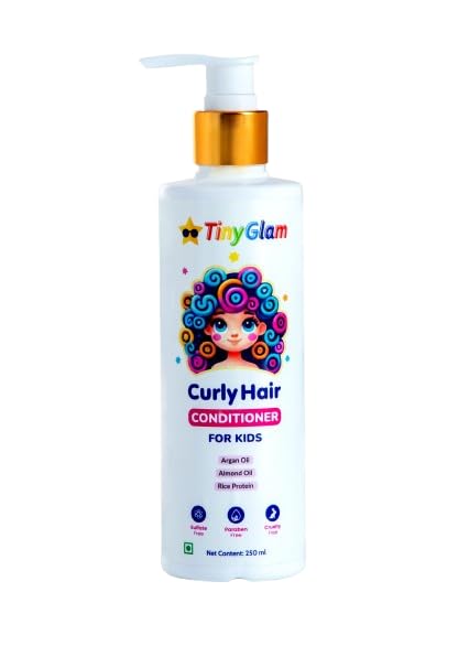 TinyGlam Kids Curly Hair Conditioner for 4-16years – Frizz Control, Detangling & Hydration | Shea Butter, Argan & Natural Oils | Sulfate & Paraben Free (250ml*1)