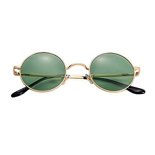 Image of Red Lens Circle Glasses Small Round Polarized Sunglasses for Women Men Retro Hippie Style Circle Sun Glasses