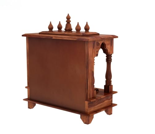 Image of MISAN Wooden Wall Mounted Temple, Traditional Indian Style, Sheesham Wood,Sheesham Wood Pooja Mandir for Home (Hony)
