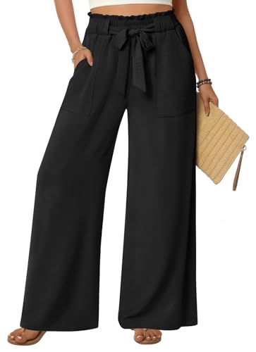 Anyhold Womens Wide Leg Palazzo Pants Dressy Casual Loose High Waist Trousers Flowy Work Adjustable...