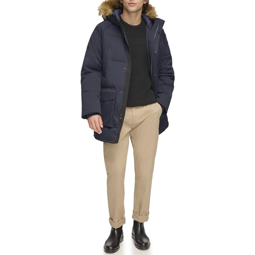 Tommy Hilfiger Mens Arctic Cloth Heavyweight Performance Parka Down Alternative Fur Lined Hood Outerwear Coat