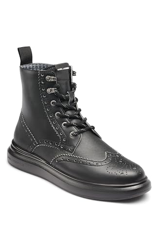Karl Lagerfeld Paris Men's Side Zip Rubber Sole Wingtip Boot Combat, Black, 12