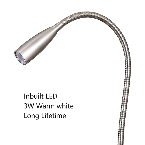 Image of LED Bedside Touch Dimmable Wall Mounted Reading Light - Night Light With USB Flexible Gooseneck - Brushed Nickel