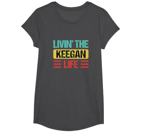 Keegan Name T-Shirt, Girls, Dark Heather Grey, Medium