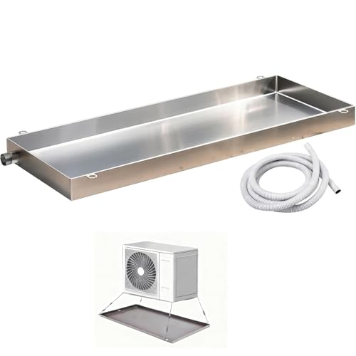 GHTCLDF 304 Stainless Steel AC Drain Pan with 2m Hose, Condensate Drain Pan, Stainless Steel Replacement Tray for Air Conditioner Washing Machine Garage Leak Prevention (80x32x5cm/31x12x1.9in)