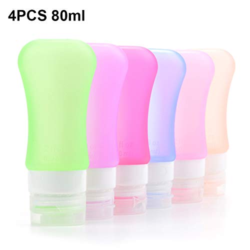 SADA72 Botellas de Viaje, 4 Unidades de contenedores de Viaje de Silicona para champú, acondicionador, loción, artículos de tocador, 80ml, 80 ml